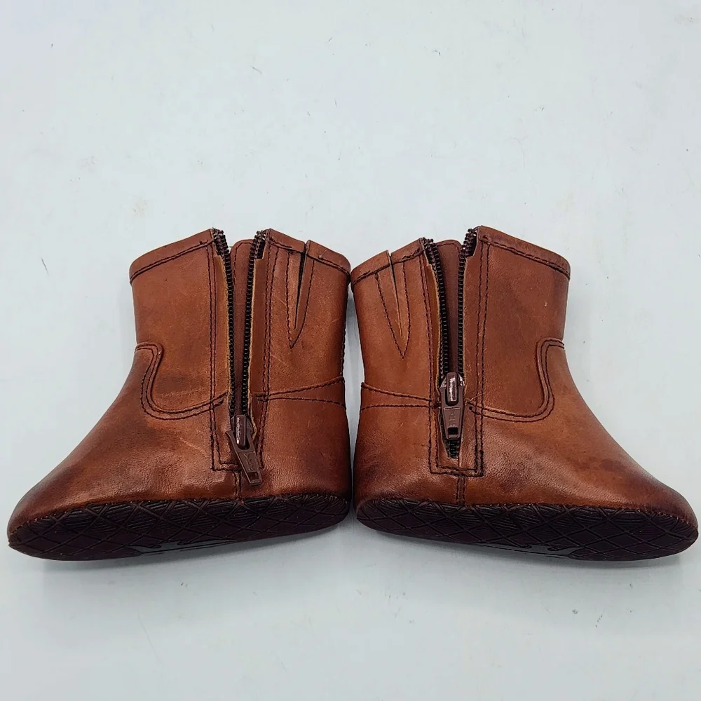 Frye Cognac Leather Infant Baby‎ Soft Sole Crib Shoes Booties Size 1 (YTH1)